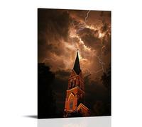 GEMTOFNMA The Steeple Touches A Sky Full of Lightning, Yet Remains Untouched As The Storm Rages on Around It. Decorazione artistica da parete decorativa, 30 x 45 cm