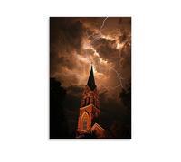 GEMTOFNMA The Steeple Touches A Sky Full of Lightning, Yet Remains Untouched As The Storm Rages on Around It. Decorazione artistica da parete decorativa, 40 x 60 cm