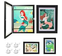 Gemtte Befüllba - Cornice portafoto per bambini, formato A4, 2 pezzi, in legno, apribile, ideale per progetti artistici, scuola, casa (nero)