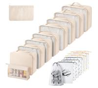 Gemtte Organizer Valigia, 18 Pezzi Set Organizer Viaggio, multifunzione Organizer Packing Cubes per Vacanze e Viaggi, Divisori Valigia (Beige)