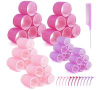 Gemtte Set di 49 bigodini, grandi bigodini autoadesivi per capelli con 12 mollette fai da te, senza calore, bigodini adesivi per capelli lunghi e corti, 48/36/25 mm (3 colori)