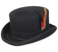 GEMVIE Cappello a cilindro da uomo, 100% lana, Cappellaio Matto, rivestito in satin, nero, a basso profilo, per feste, 6.875