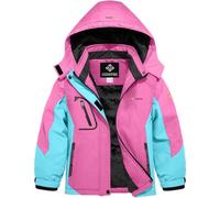 GEMYSE Giacca da Sci Bambina Impermeabile Giubbotto Invernale Pile Antivento Cappotto con Cappuccio Ragazze(Rosa Brillante con Blu Gioiello,152-158)