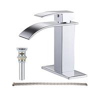 GENBONS Rubinetto da bagno con beccuccio a cascata, rubinetto per lavabo da bagno con maniglia singola, rubinetto per lavabo per camper, rubinetto miscelatore per lavabo con scarico pop-up, ottone