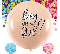 Gender Reveal Ballon XXL, 36 pollici, genere, balloon boy or girl, palloncino con coriandoli rosa, blu, genere, grande palloncino in lattice decorazione baby shower party (beige)