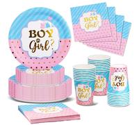Gender Reveal Party Piatti, 96Pezzi Blu E Rosa Baby Shower Stoviglie per Feste,