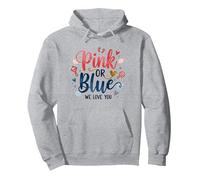 Gender Reveal Rosa o Blu We Love You Baby Celebration Felpa con Cappuccio, Unisex per Adulti, Grigio Melange, L
