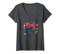 Gender Reveal Rosa o Blu We Love You Baby Celebration Maglietta con Collo a V, Donna, Grigio Scuro, S