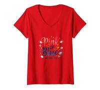 Gender Reveal Rosa o Blu We Love You Baby Celebration Maglietta con Collo a V, Donna, Rosso, S