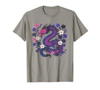 Genderfluid Japanese Dragon Queer Pride Flag Colors Floral Maglietta