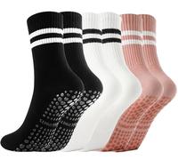 Gendewiner Calzini antiscivolo per yoga e pilates, per donne e uomini, antiscivolo, per balletto, ospedale, danza, trampolino, sbarra, B_3 paia-nero+bianco+rosa, 3-10