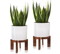 Gendral Forwepup Confezione da 2 supporti per piante in legno, stile moderno di metà secolo, supporto per vasi da fiori in rattan, bassi e corti, per interni, stile bohémien, rustico, in legno, per
