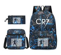 Genefy 3 pz/SetRonaldo CR7 borsa di scuola blu zaino studenti borsa libro Causl Daypack per ragazze ragazzi con borse messaggero astuccio, Multicolore, Taglia unica