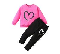 Geneirc Completo da bambina in 2 pezzi Tuta Set Sport Largo Foderato Sportivi di Tute Top+Pantalone Per Ragazze Felpata Jogging Ginnastica Autunno Inverno Outfit Jogging,la Casa,Scuola, Spesa