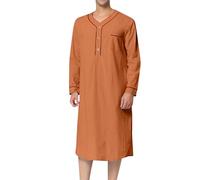 GENEMEN Camicia da notte da uomo, morbida, traspirante, lunghezza al ginocchio, camicia da notte a maniche lunghe