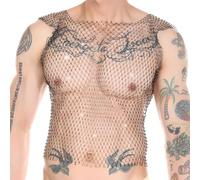 GENEMEN Canotta da uomo in rete con strass, Nero , L
