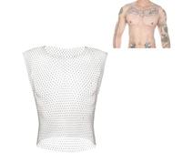 GENEMEN Strass Mesh Top Uomini Fishnet Tank Top Sexy Cropped Shirt Rave Sheer Vest senza maniche T Shirts (Argento, S)
