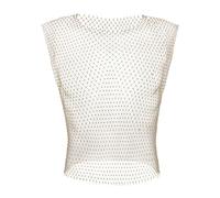 GENEMEN Strass Mesh Top Uomini Fishnet Tank Top Sexy Cropped Shirt Rave Sheer Vest senza maniche T Shirts (Oro, L)