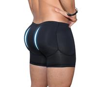 GENEMEN Uomo Imbottito Intimo Butt Enhancer Shapewear Butt Lifter Boxer con pastiglie Staccabili (Nero a Vita Medio, M)