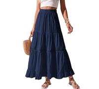 Generale Gonna Maxi Donna Boho Misto Cotone Pizzo Uncinetto, Vita Alta Strato Fluido Gonna Vacanze Spiaggia(Navy Blue,M)