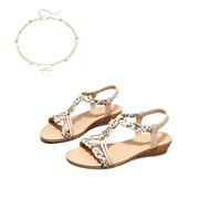 Generale Sandali Piatti Boho Donna 2026, Sandali Ortopedici Punta Aperta, Fascia Cavigliera Floreali Comodi per Mare ed Eventi Speciali(Beige,41 EU)