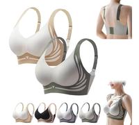 Generallye Bra, Super Gather Bra Reggiseno senza ferretto push-up da donna, coppa piena, anti cedimento quotidiano, Beige+verde, M