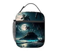Generative Piccola isola tropicale sotto il bagliore di una luna piena Borsa pranzo isolata per uomo e donna Grande contenitore per il pranzo termico portatile impermeabile riutilizzabile con t
