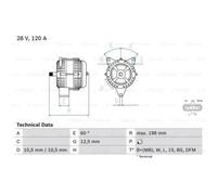Generatore Bosch Alternatore 120A 28V Senza Puleggia Esclusa Pompa A Vakuum