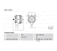 Generatore Bosch Alternatore 120A 28V Senza Puleggia Esclusa Pompa A Vakuum