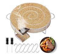 Generatore di fumo freddo con manico, mizikuu, generatore di fumo freddo rotondo in acciaio inox con 6 ganci per carne + 2 spazzole per la pulizia, affumicatore per barbecue, forni per affumicatura,