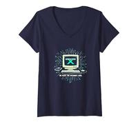 Generazione X: Abbiamo reso Internet Cool Retro Computer Maglietta con Collo a V, Donna, Navy, S