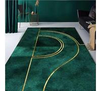 Generi Tappeto lavabile extra large per soggiorno, moderno, per camera da letto, morbido, a pelo basso, moderno, leggero, lussuoso, geometrico, oro, verde, 160 x 280 cm