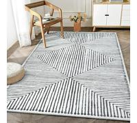 Generi Tappeto moderno per soggiorno, camera da letto, morbido, a pelo basso, antiscivolo, per corridoio, camera da letto e ufficio, moderno e minimalista, a righe, nero, crema, 110 x 150 cm