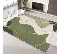 Generi Tappeto per soggiorno, ultra morbido, a pelo corto, antiscivolo, non perde pelo, per camera da letto, sala da pranzo, moderno, astratto, oro, beige, verde, 180 x 180 cm