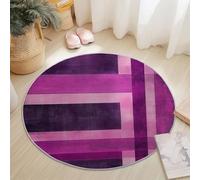 Generi Tappeto rotondo lavabile, 150 cm, rosa viola, morbido e soffice, motivo retrò con linee stampate, a pelo corto, in flanella antiscivolo, per ingresso, soggiorno, camera da letto
