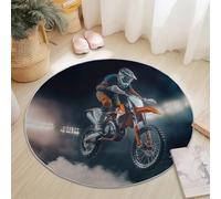 Generi Tappeto rotondo lavabile, 210 cm, colorato, morbido e soffice, moderno, con close-up di moto, stampato, a pelo corto, antiscivolo, in flanella, per ingresso, soggiorno, camera da letto