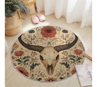 Generi Tappeto rotondo lavabile, 60 cm, colorato, morbido, soffice, rotondo, retrò, fiori, animali, teschi, stampato, a pelo corto, antiscivolo, in flanella, per ingresso, soggiorno, camera da letto