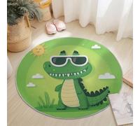 Generi Tappeto rotondo lavabile, 60 cm, verde, morbido e soffice, con stampa di simpatici occhiali di coccodrillo, a pelo corto, antiscivolo, in flanella, per ingresso, soggiorno, camera da letto