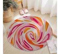 Generi Tappeto rotondo lavabile, 90 cm, arancione e rosa, morbido e soffice, retrò astratto a vortice, a pelo corto, antiscivolo, in flanella, per ingresso, soggiorno, camera da letto