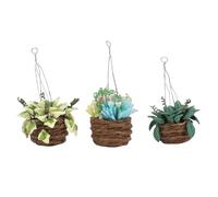 Generic 1:12 Miniatura Casa delle Bambole Mini Piante Bonsai Realistico Giardino Scena Decor Ferro Resina Giallo Verde Respiro del Bambino Fiore Cesto Appeso Collezionisti