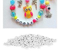 Generic 1000 Pezzi di Perline Acriliche Rotonde Perline Bianche con Lettere Creazione di Gioielli Fai-da-te per attività Artigianali per Bambini Materiale Non Tossico