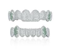 Generic 18 k placcato oro abbagliante denti Grillz - lussuoso Cubic Zirconia & simulato diamante, tutto iced fuori design per gli uomini e le donne, con bonus extra stampaggio bar,Verde,set