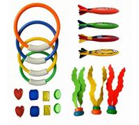Generic 19 Pezzi Giochi Subacquei Bambini Set Allenamento Nuoto Tuffi Recupero Anelli Immersione Alghe a Onde Sottomarini Giocattolo Grafica Stampata Plastica Sicura Adatto per Piscina Vacanze