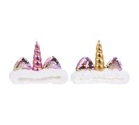 Generic 2 Pezzi Fascia per Chioma Unicorno in Corallo Elastica per Trucco e Lavaggio Viso Orecchie Argentate Cerchietti Decorativi per Feste e Uso Quotidiano