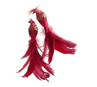 Generic 2 Pezzi Uccelli Artificiali Decorativi Sculture Finti con Clip Fatti a Mano per Albero Natale Adatti a Balcone Recinzione Festa Artigianato, Rosso