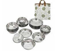 Generic 20 Pezzi Set da Pranzo All’aperto Piatti Ciotole Stoviglie Acciaio Inox Lucidato con Design Impilabile E Borsa per Campeggio Picnic Pasti Condivisi