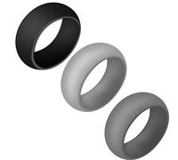 Generic 3 anelli unisex in silicone per matrimonio, anello rotondo, leggero, regalo di compleanno, per uomo/donna, nero/argento/grigio, design durevole, Silicone
