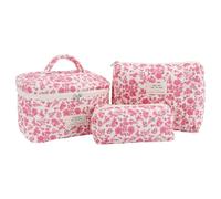 Generic 3 graziosi sacchetti per cosmetici trapuntati con portapenne, borsa per il trucco imbottita, stampa floreale, beauty case, bagno, doccia, borsa da viaggio, Colore: rosa., 190mm * 60mm * 80mm