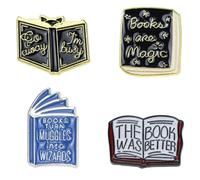 Generic 4 spille a forma di libro divertente a forma di cartone animato, spilla da bavero, per zaini, giacche, cappelli, gioielli, accessori fai da te, decorazione dal design accattivante, Plastica,