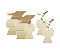 Generic 50 di Legno Non Dipinte, Dischi di Legno a Tema Natalizio con Foro E Cordino, Etichette Regalo, Vuote, Etichette Non Dipinte Da Far Dipingere a, angelo